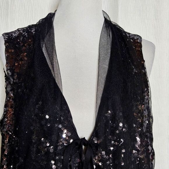Elie Tahari Black Semi Sheer Sequin & Tulle Versatile Drape Neckline Formal Vest - Picture 6 of 14